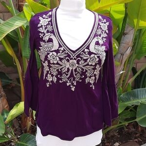 Johnny Was extra small purple v neck embroidered